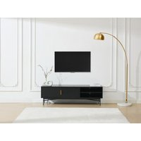 TV-Möbel mit 2 Türen & 2 Ablagefächern - Eichenfurnier & Metall - Schwarz & Goldfarben - SIRIOLA von Vente-unique