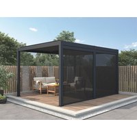 Terrassendach bioklimatisch freistehend aus Aluminium mit verstellbaren Lamellen & ausziehbarer Seitenmarkise 3,67 m - 12 m² - Anthrazit - AMADORA Terrassendach bioklimatisch freistehend aus Aluminium mit verstellbaren Lamellen & ausziehbarer Seitenmarkise 3,67 m - 12 m² - Anthrazit - AMADORA von Vente-unique