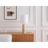 Tischlampe – Stoff und Travertin – Ø 25 x H 58 cm – Weiß und Natur – ZAPANA Tischlampe – Stoff und Travertin – Ø 25 x H 58 cm – Weiß und Natur – ZAPANA von Vente-unique