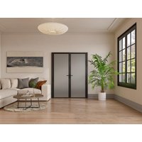 Tür-Set - zwei Flügel - wendbar - Aluminium & Sicherheitsglas mattiert - 2 x 204 x 93 cm - Schwarz - LOXTON Tür-Set - zwei Flügel - wendbar - Aluminium & Sicherheitsglas mattiert - 2 x 204 x 93 cm - Schwarz - LOXTON von Vente-unique