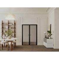 Tür-Set - zwei Flügel - wendbar - Aluminium & getöntes Sicherheitsglas - 2 x 204 x 73 cm - Schwarz - LOXTON von Vente-unique