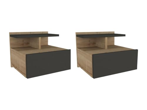 Vente-unique-2er-Set Nachttische hängend - 1 Schublade - Holzfarben & Anthrazit - AZELNO Vente-unique-2er-Set Nachttische hängend - 1 Schublade - Holzfarben & Anthrazit - AZELNO von Vente-unique