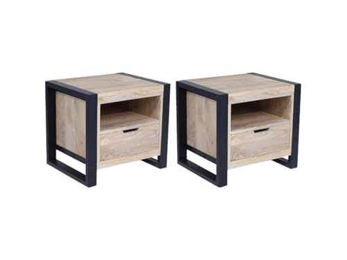 Vente-unique-2er-Set Nachttische mit 1 Schublade & 1 Ablagefach - Mangoholz & Metall - Holzfarben & Schwarz - Harlem II Vente-unique-2er-Set Nachttische mit 1 Schublade & 1 Ablagefach - Mangoholz & Metall - Holzfarben & Schwarz - Harlem II von Vente-unique