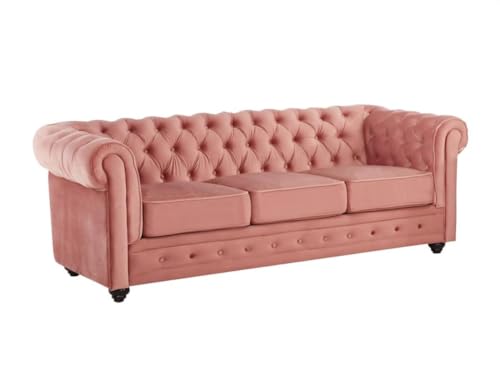 Vente-unique - 3-Sitzer-Sofa, Chesterfield, Velours, Pastellrosa von Vente-unique