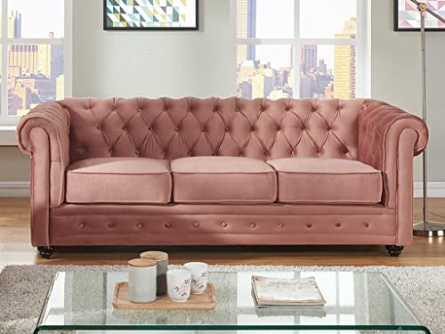 Vente-unique - 3-Sitzer-Sofa, Chesterfield, Velours, Pastellrosa Vente-unique - 3-Sitzer-Sofa, Chesterfield, Velours, Pastellrosa von Vente-unique