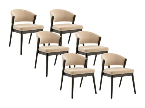 Vente-unique-6er-Set Stühle - Stoff - schwarzes Kautschukholz - Beige - ZELVYN von Vente-unique