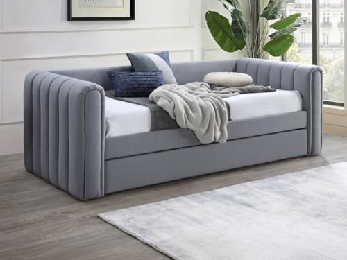 Vente-unique-Ausziehbett + Matratze - 90 x 190 cm - Stoff - Grau - SAHONA Vente-unique-Ausziehbett + Matratze - 90 x 190 cm - Stoff - Grau - SAHONA von Vente-unique