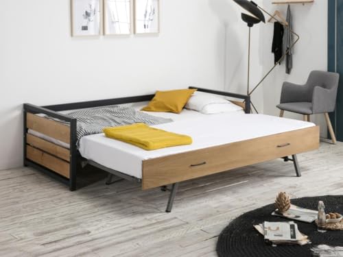 Vente-unique-Ausziehbett - 2 x 90 x 190 cm - MDF, Kiefernholz & Metall - Nussbaumfarben & Anthrazit - Boston Vente-unique-Ausziehbett - 2 x 90 x 190 cm - MDF, Kiefernholz & Metall - Nussbaumfarben & Anthrazit - Boston von Vente-unique