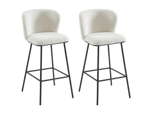 Vente-unique-Barhocker 2er-Set - Bouclé-Stoff & Metall - Weiß - SENORASE von Vente-unique