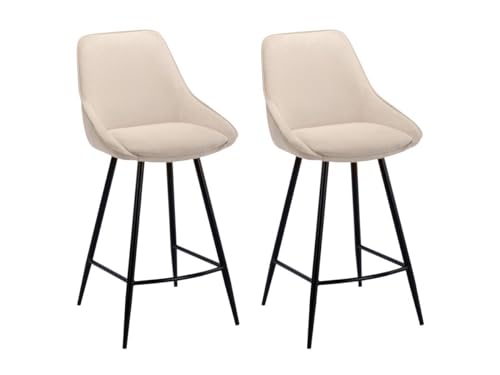 Vente-unique-Barhocker 2er-Set - Cord & schwarzes Metall - Cremefarben - MASURIE von Vente-unique