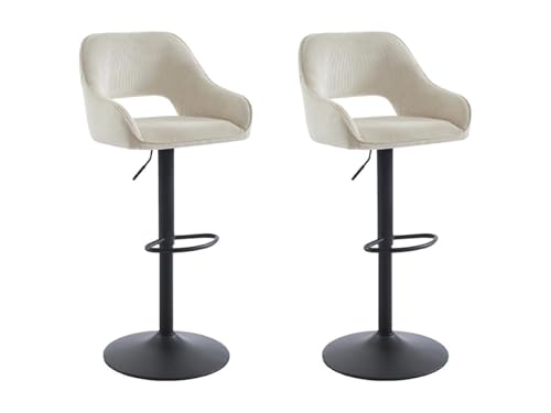 Vente-unique-Barhocker 2er-Set - Cord & schwarzes Metall - Höhenverstellbar - Cremefarben - ZINEA von Vente-unique