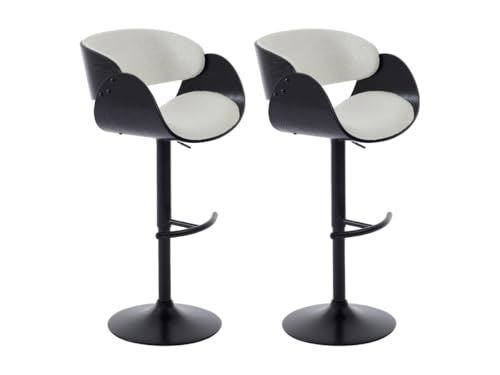 Vente-unique-Barhocker 2er-Set höhenverstellbar - Bouclé-Stoff, Eschenfurnier & Metall - Weiß & Schwarz - JELSA von Vente-unique