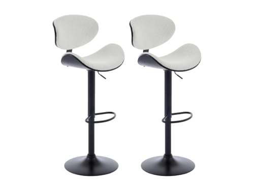 Vente-unique-Barhocker 2er-Set höhenverstellbar - Bouclé-Stoff, Eschenfurnier & Metall - Weiß & Schwarz - Montenegro von Vente-unique