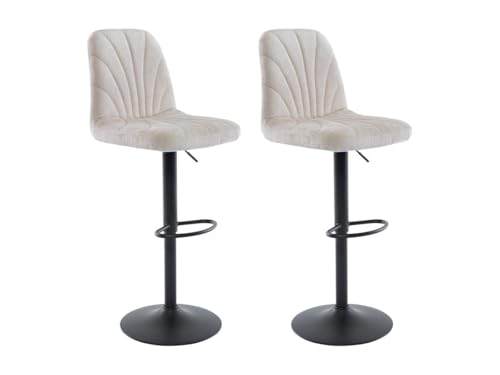 Vente-unique-Barhocker 2er-Set höhenverstellbar - Strukturstoff & schwarzes Metall - Cremefarben - LASANDRIA von Vente-unique