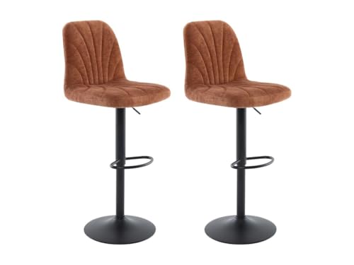 Vente-unique-Barhocker 2er-Set höhenverstellbar - Strukturstoff & schwarzes Metall - Terracotta - LASANDRIA von Vente-unique