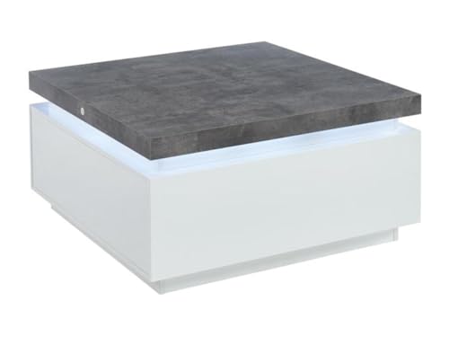 Vente-unique - Couchtisch mit 2 Schubladen & LEDs - MDF lackiert - Weiß & Beton-Optik- Halo II von Vente-unique