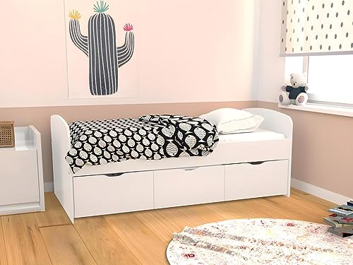 Vente-unique Bett mit 2 Schubladen & 1 Bettkasten + Matratze - 90 x 190 cm - Weiß - LOUANE von Vente-unique