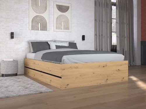 Vente-unique - Bett mit Bettkasten + Matratze - 140 x 190 cm - Holzfarben & Schwarz - LUDARO von Vente-unique
