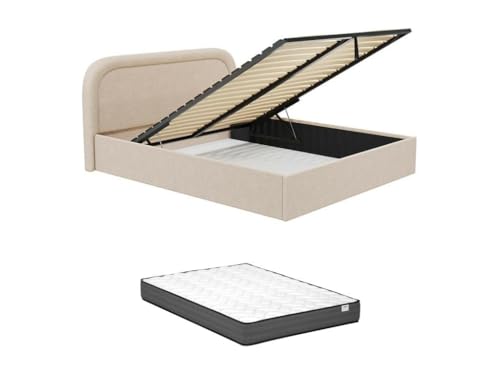 Vente-unique-Bett mit Bettkasten + Matratze - 200 x 200 cm - Bouclé-Stoff - Beige - FIREZA von Vente-unique