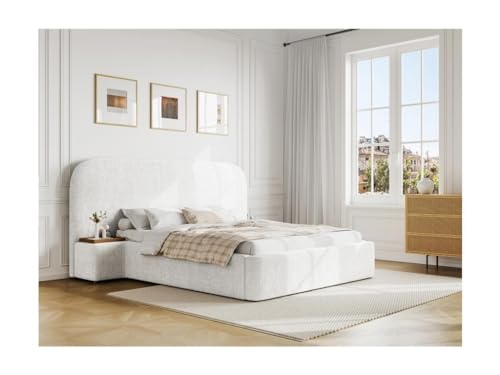 Vente-unique - Bett mit Bettkasten mit Nachttischen + Matratze - 160 x 200 cm - Bouclé-Stoff - Weiß - ESTERIA von Maison Céphy von Vente-unique