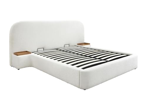 Vente-unique - Bett mit Bettkasten mit Nachttischen - 140 x 200 cm - Bouclé-Stoff - Weiß - ESTERIA von Maison Céphy von Vente-unique