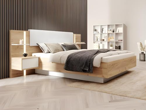Vente-unique-Bett mit Bettkasten mit Nachttischen - 160 x 200 cm - Mit LED-Beleuchtung - Holzfarben & Weiß - ELYNIA Vente-unique-Bett mit Bettkasten mit Nachttischen - 160 x 200 cm - Mit LED-Beleuchtung - Holzfarben & Weiß - ELYNIA von Vente-unique