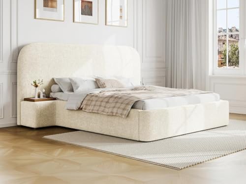 Vente-unique-Bett mit Bettkasten mit Nachttischen - 180 x 200 cm - Bouclé-Stoff - Weiß - ESTERIA von Maison Céphy Vente-unique-Bett mit Bettkasten mit Nachttischen - 180 x 200 cm - Bouclé-Stoff - Weiß - ESTERIA von Maison Céphy von Vente-unique