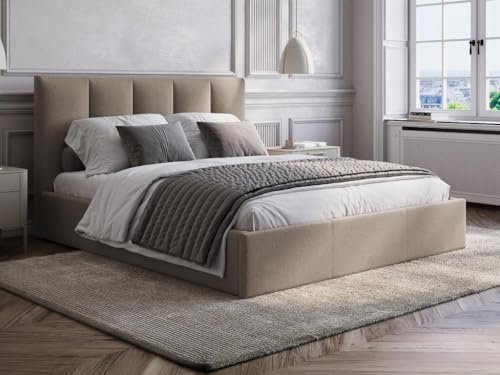 Vente-unique-Bett mit Bettkasten & Kopfteil mit vertikalen Ziernähten + Matratze - 140 x 190 cm - Stoff - Taupe - KILACLO Vente-unique-Bett mit Bettkasten & Kopfteil mit vertikalen Ziernähten + Matratze - 140 x 190 cm - Stoff - Taupe - KILACLO von Vente-unique