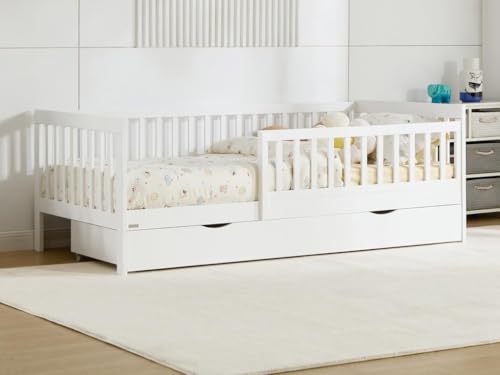 Vente-unique-Bett mit Schublade + Matratze - 90 x 190 cm - Kiefer & MDF - Weiß - PROVIATI von Vente-unique