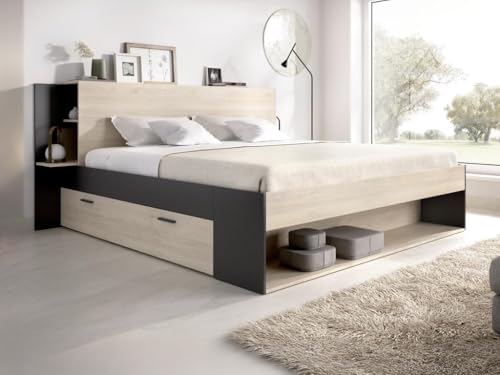 Vente-unique-Bett mit Stauraum + Lattenrost + Matratze - 140 x 190 cm - Holzfarben & Schwarz - KEROSIA Vente-unique-Bett mit Stauraum + Lattenrost + Matratze - 140 x 190 cm - Holzfarben & Schwarz - KEROSIA von Vente-unique