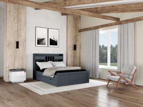 Vente-unique - Bett mit Stauraum & Schubladen + Lattenrost - 140 x 190 cm - Kiefer - Grau - MEDERICK von Vente-unique