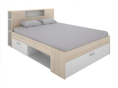 Vente-unique Bett mit Stauraum & Schubladen - 160 x 200 cm - Weiß & Naturfarben - Leandre von Vente-unique