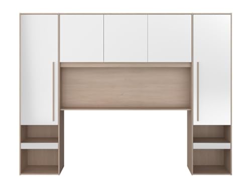 Vente-unique-Bettüberbau mit Stauraum & LEDs - L.265 cm - Weiß glänzend & Holzfarben - VELONA von Vente-unique