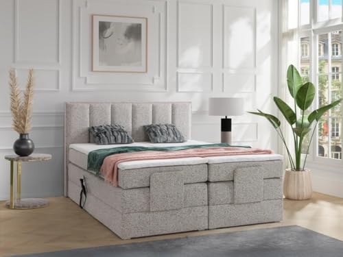 Vente-unique-Boxspringbett mit Bett-Kopfteil + elektrisch verstellbare Lattenroste + Matratzen + Topper - 2 x 90 x 200 cm - Stoff - Beige - KALASI von Palacio von Vente-unique