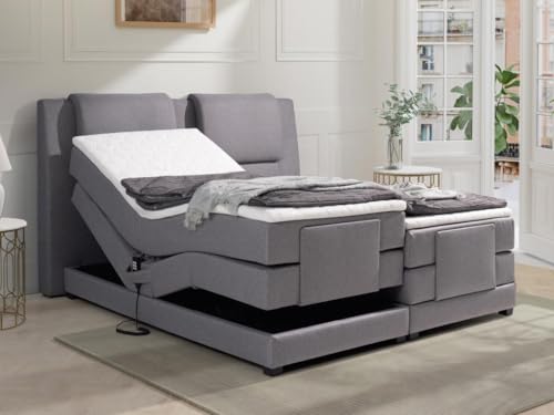 Vente-unique-Boxspringbett mit Bettkopfteil + elektrischem Untergestell mit Relaxfunktion + Matratzen + Topper - 2 x 80 x 200 cm - Stoff - Hellgrau - Castel II von Palacio Vente-unique-Boxspringbett mit Bettkopfteil + elektrischem Untergestell mit Relaxfunktion + Matratzen + Topper - 2 x 80 x 200 cm - Stoff - Hellgrau - Castel II von Palacio von Vente-unique
