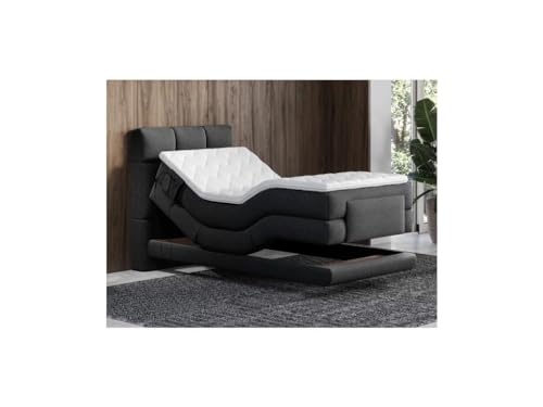 Vente-unique-Boxspringbett mit gestepptem Kopfteil + elektrischem Untergestell mit Relaxfunktion + Matratze + Topper - 100 x 200 cm - Stoff - Anthrazit - LODI von Palacio Vente-unique-Boxspringbett mit gestepptem Kopfteil + elektrischem Untergestell mit Relaxfunktion + Matratze + Topper - 100 x 200 cm - Stoff - Anthrazit - LODI von Palacio von Vente-unique