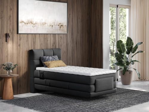 Vente-unique-Boxspringbett mit gestepptem Kopfteil + elektrischem Untergestell mit Relaxfunktion + Matratze + Topper - 100 x 200 cm - Stoff - Anthrazit - LODI von Palacio von Vente-unique