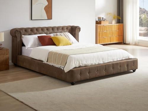 Vente-unique-Chesterfield-Bett - 180 x 200 cm - Stoff - Vintage-Leder-Optik - Braun - TONGERLA Vente-unique-Chesterfield-Bett - 180 x 200 cm - Stoff - Vintage-Leder-Optik - Braun - TONGERLA von Vente-unique