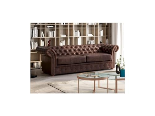 Vente-unique-Chesterfield Ledersofa 3-Sitzer - Vintage Leder - Braun - CLOTAIRE von Vente-unique