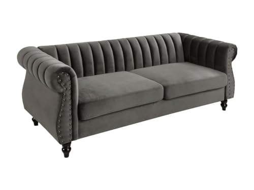 Vente-unique Chesterfield-Sofa - 3-Sitzer - Samt - Grau - Trumbo von Vente-unique