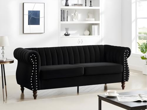 Vente-unique-Chesterfield-Sofa - 3-Sitzer - Samt - Schwarz - Trumbo von Vente-unique