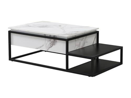 Vente-unique-Couchtisch höhenverstellbar - MDF & Metall - Marmor-Optik Weiß & Schwarz - LUTESA von Vente-unique