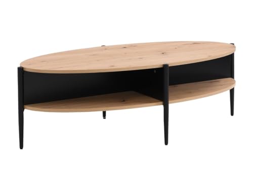 Vente-unique-Couchtisch mit 4 Ablagefächern - MDF & Metall - Holzfarben hell & Schwarz - EVARO von Vente-unique