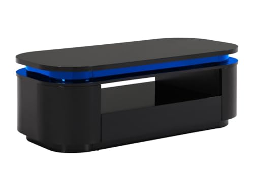 Vente-unique-Couchtisch mit 4 Türen & 1 Schublade + LEDs - MDF - Schwarz lackiert - VANDANA von Vente-unique