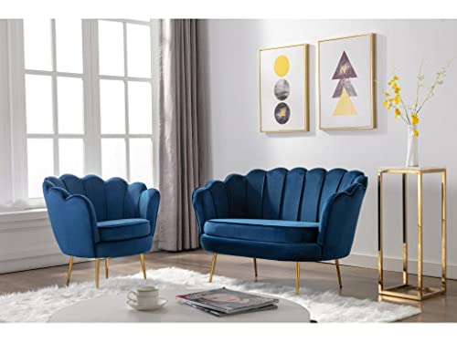 Vente-unique Dandelion Set f«¨r 2-Sitzer und Sessel aus Samt, Nachtblau von Vente-unique