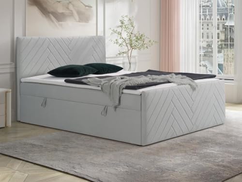 Vente-unique-Deko-Komplett-Set mit Bett-Kopfteil + Bettgestell mit Bettkasten + Matratze + Topper - 160 x 200 cm - Samt - Hellgrau - Makana von YSMÉE von Vente-unique