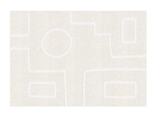 Vente-unique - Designer-Teppich mit asymmetrischen Motiven - 160 x 230 cm - Beige & Weiß - DOMINIO von Vente-unique