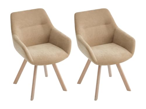 Vente-unique-Drehstuhl 2er-Set mit Armlehnen - Stoff & Eiche - Beige - VELBURY von Vente-unique