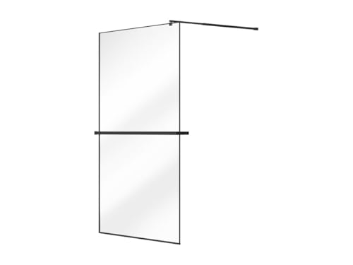 Vente-unique-Duschwand für begehbare Duschen mit Handtuchhalter & Ablage - 120 x 200 cm - Schwarz matt - BONPERO von Vente-unique