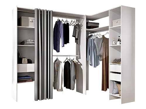 Vente-unique Eckkleiderschrank Kleiderschranksystem - B. 164/214 cm - Weiß & Grau - GONTRAN von Vente-unique